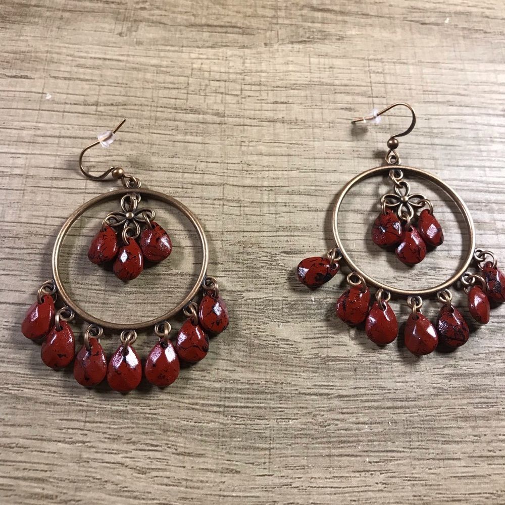 Bohemian Elegant Red Gold Flower Dangle Drop Earrings
